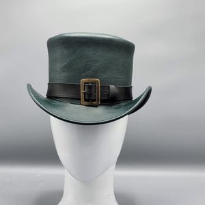 handmade black cow leather fedora hat with a braided hatband black leather top hat inspired by Slash, featuring Hat - Product Image 3
