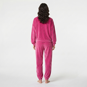 Ensemble de survêtement en velours rose pour femmes, sweat-shirt à col rond en velours, ensemble de jogging avec logo personnalisé, vêtements assortis décontractés - Product Image 3
