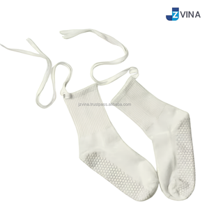 Calcetines de Yoga y Pilates para Mujer JZVINA, Calcetines Antideslizantes con Puntos de Silicona, Tejido Acanalado, con Cordones, para Entrenamiento de Yoga en Interiores - Product Image 3