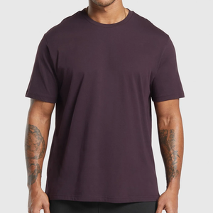 T-shirt en jersey à manches courtes et col rond pour homme, violet foncé, coupe classique, couleur unie, décontracté, personnalisable, pour le fitness, vente en gros, haute qualité - Product Image 4