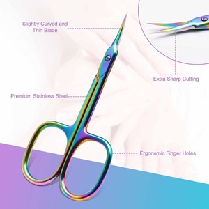Ciseaux à cuticules en acier inoxydable, lame extra fine courbée, super fins, pour le nettoyage des ongles - Product Image 2