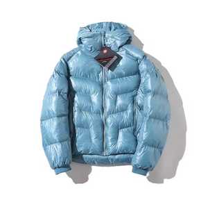 Chaqueta Acolchada con Capucha para Hombre, Azul Sólido, Rellena de Plumón, Resistente al Viento, Informal de Invierno, con Cierre Frontal, Corte Regular, Gruesa, de Nailon - Product Image 3
