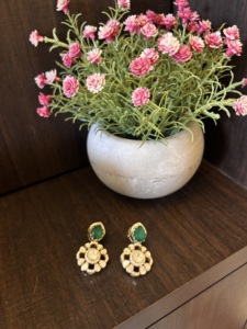<b>studs</b> earrings in green doublet stone and polki stone with gold platted handmade jewelry for Indian wedding party wear jewelry - Product Image 5
