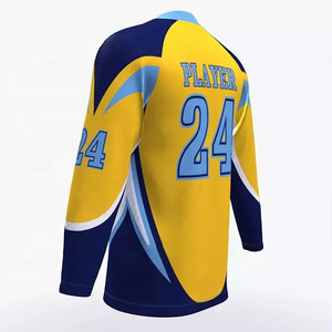 Maillot de rugby sublimé pour homme, manches longues, jaune et bleu, joueur n°24, séchage rapide, polyester, col rond, manches complètes - Product Image 1