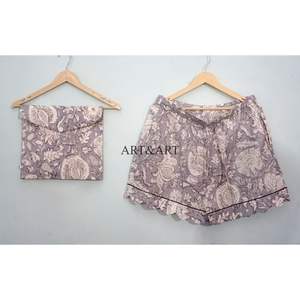 ชุดนอนผ้าฝ้ายคังกูร่าทำมือสไตล์อินเดีย ลายพิมพ์บล็อกด้วยมือแบบวินเทจ สวยงาม ทันสมัย เหมาะสำหรับผู้หญิงใส่ในช่วงฤดูใบไม้ร่วง - Product Image 4