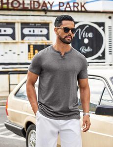 T-shirt en coton pour homme, col en V, coupe slim, léger, confortable, manches courtes, décontracté, personnalisable avec logo, fournisseur en gros, export - Product Image 3