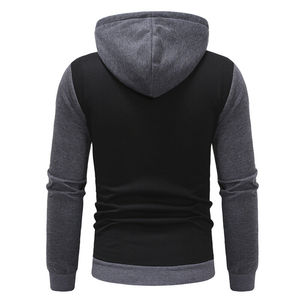 Men's <b>Red</b> Black Color Blocking Hooded Zip-Up Sweatshirt Slim Fit Casual Autumn Wear French Terry Knitted <b>Hoodie</b> - Product Image 3