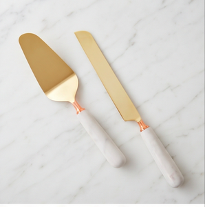 Ensemble de couteaux à fromage dorés avec manche en marbre, épandeur à beurre et spatule à gâteau en acier inoxydable, 2 pièces pour la cuisine - Product Image 3