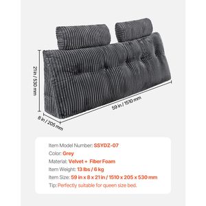 Cuscino a cuneo per testiera letto matrimoniale con 2 tasche laterali, 2 poggiatesta, lavabile, in flanella, per lettura a letto e relax, per letti matrimoniali - Product Image 4