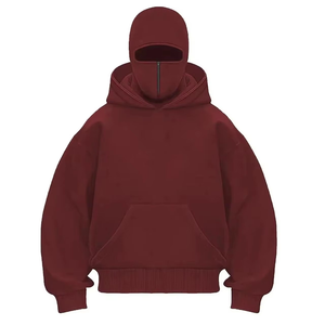 Sweat à capuche balaclava noir uni surdimensionné avec masque intégré, en polaire, à fermeture éclair, streetwear d'hiver, broderie 3D, écologique - Product Image 4