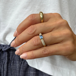 Luxury Yellow Gold Sapphire <b>Ring</b> with Pave Diamond Band Classic Women's Gemstone Engagement Wedding Fine Jewelry - Product Image 2