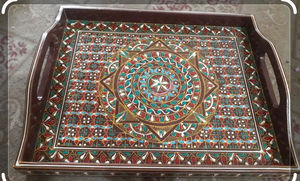 Wedding & Party Decorative Enamel MDF <b>wooden</b> Tray with <b>Bamboo</b> Wood Handles Coffee Tea Breakfast Food Serving Tray - Product Image 3