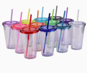 Vaso de plástico de doble pared con tapa, 16 oz, cuerpo recto, impresión disponible, colores y logotipos personalizables. - Product Image 2