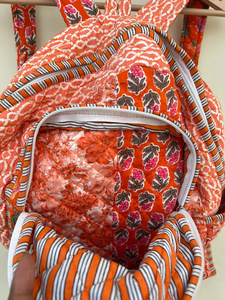 Mochila Acolchada a Rayas para Niñas, Hecha a Mano, de Algodón, para la Escuela, Ligera, para Viajes, con Múltiples Bolsillos, Estilo Boho, 20 Pulgadas - Product Image 4