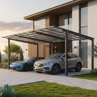 Abri de voiture moderne et simple en aluminium avec toit en polycarbonate solide, certifié CE, pour 2 voitures, usage résidentiel extérieur