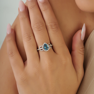 Bague de déclaration en or blanc 14 carats véritable avec aigue-marine et diamants, prix de gros compétitif, fournisseur de bijoux de mariage et de fiançailles - Product Image 4