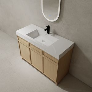 Mobile bagno freestanding da 48 pollici con lavabo in resina bianca e 3 ante con chiusura ammortizzata, imballaggio KD - Product Image 4