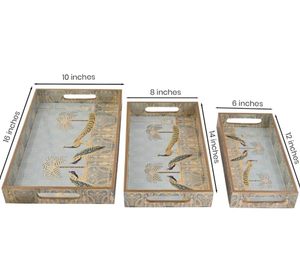 Handcrafted Decorative Wooden Serving <b>Tray</b> Set with Peacock Design Nesting <b>Storage</b> <b>Trays</b> Blue Vintage Printed Home Decor - Product Image 6