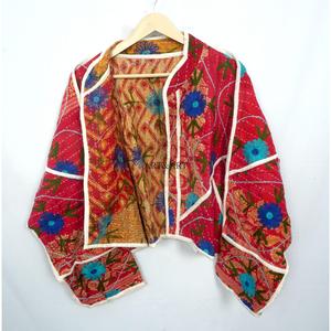Beautiful 100% Cotton Designer Kantha <b>Jacket</b> MultiColor Ethnic Style Embroidery with open closure Handmade Vintage kantha <b>jacket</b> - Product Image 5