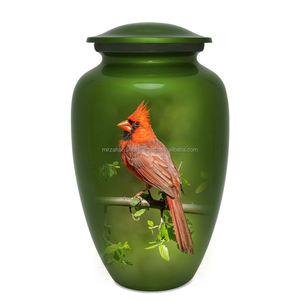 Urna de cremación conmemorativa funeraria verde brillante con diseño de pájaro Cardenal clásico adulto para cenizas humanas urna de cremación hecha a mano - Product Image 1