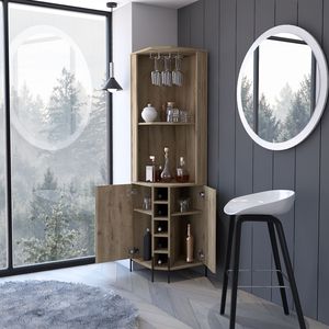 Mueble Bar Reese de Doble Puerta con Cinco Botelleros Integrados y Cuatro Estantes Interiores, Diseño Elegante en Esquina - Product Image 2