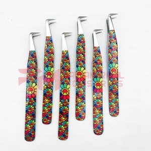 RMI Private Label Stainless Steel <b>Paper</b> Coated Eyelash Tweezers Custom Printed <b>Pattern</b> Pink Color Russian Volume Eyelash Tweezer - Product Image 5
