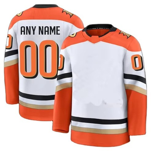 Maillot de hockey sur glace personnalisé pour homme, blanc, orange, noir, sublimation frontale, col en V, respirant, manches longues, taille adulte - Product Image 5