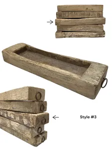 Plateau multifonction en bois vintage Khaliya avec poignées, pour servir des serviettes de bain, des fruits secs, des bougies, des verres, des fleurs, ou comme décoration. - Product Image 1