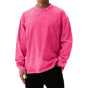 T-shirt à manches longues pour homme, 100 % coton de haute qualité, col rond, coupe ample, respirant, avec logo frontal et manches à revers. - Product Image 4