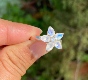 Flower Shape <b>Opal</b> Gemstone <b>Ring</b> in 925 <b>Silver</b> Prong Setting Romantic Style Women's Everyday Wear Jewelry - Product Image 4