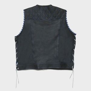 เสื้อกั๊กมอเตอร์ไซค์สไตล์ Thunder Biker แบบเย็บลายเพชร ผ้าเดนิมสีน้ำเงินและหนัง - Product Image 2