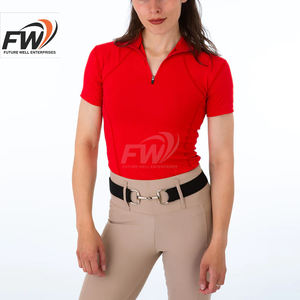 Camisa de competición ecuestre para mujer, tipo polo de manga corta, para competición, estilo pantalón de montar. - Product Image 1