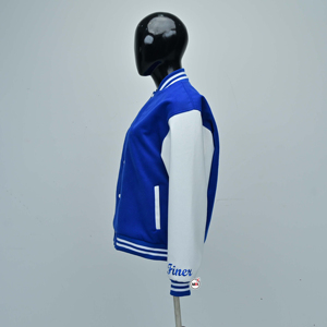 Best Selling Blue <b>White</b> Varsity <b>Jacket</b> Full Sleeve Contrast Color Embroidery Left Sleeve Regular Fit Autumn Wear Varsity <b>Jackets</b> - Product Image 2