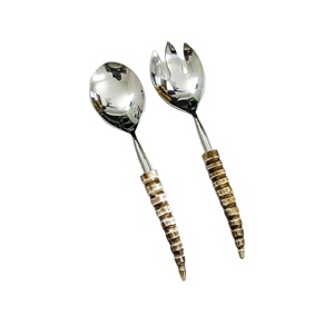 Recién llegado, alta calidad estándar, forma de cuerno de acero inoxidable real, mango de resina, juego de servidor de ensalada disponible a buen precio - Product Image 1