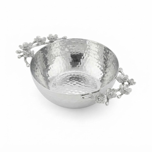 Élégant bol de service à fruits en acier inoxydable, fait main, avec base décorative en laiton en forme de branche florale de cerisier, centre de table - Product Image 3