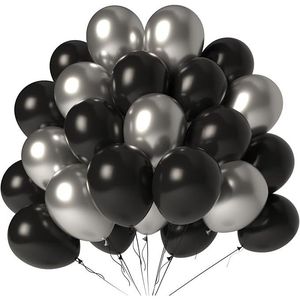Confezione da 100 Palloncini in Lattice Metallizzato Nero e Argento da 12 Pollici per Feste di Compleanno, Matrimoni e Natale - Product Image 1