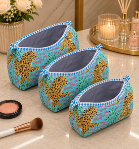 Cheetah Print Vintage Cosmetic Bag Set Zipper Waterproof Eco-Friendly Portable <b>Makeup</b> <b>Case</b> Cotton Material Small Size - Product Image 4