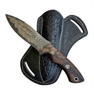 Couteau de chasse Bowie en acier Damas fait main, manche en bois de noyer, personnalisé, pour le camping en plein air, multifonctionnel, OEM, avec étui - Product Image 1