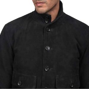 Chaqueta Bomber Marrón de Gamuza para Hombre, Cierre de Cremallera, Cuello Varsity, Puños de Punto Acanalado, Forro de Poliéster, Prenda Exterior Elegante - Product Image 2