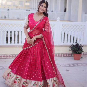 Nuevo Diseño de Lehenga Choli de Tela de Seda para Boda, con Bordado Pesado y Lentejuelas, para Mujer - Product Image 1