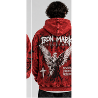 Sweat-shirt à capuche oversize imperméable pour homme IronMark, rouge, style streetwear, imprimé avec un motif d'ange, logo sur le devant, poche