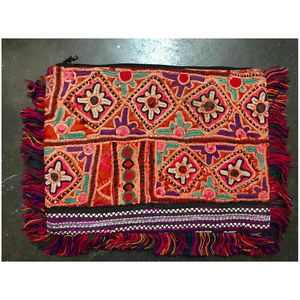Ethnic Banjara Zipper <b>Pouch</b> with Mirror <b>Work</b> Embroidery Handmade Boho Style Travel Cosmetic Organizer Bag for Women - Product Image 1