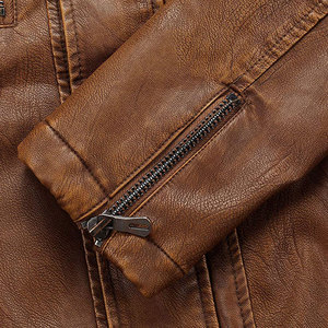Direct Factory Custom Printed Genuine Leather Winter <b>Jackets</b> Stand Collar Vintage Style Cow Skin Canvas Fabric for <b>Men</b> - Product Image 4