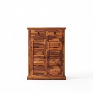 Meuble à chaussures en bois massif Sheesham pour la maison avec 2 portes, 4 étagères et 2 tiroirs - Armoire à chaussures en bois pour la maison - Bois - Product Image 2