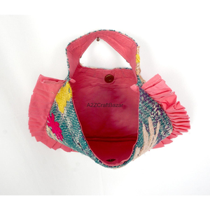 Handmade Suzani Embroidery Multi-Patchwork Cotton Clutch Beach <b>Bag</b> Hand Length Handle <b>Medium</b> Size Women's Summer Exhibition - Product Image 3