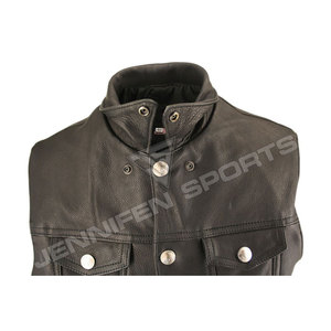 Gilet de motard unisexe personnalisé en cuir pleine fleur véritable pour homme, sans manches, avec poches décoratives, idéal pour l'hiver - Product Image 4