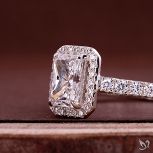 1 Carat Radiant Halo Lab Diamond Engagement <b>Ring</b> Pave Band IGI Certified 10K White Gold <b>Statement</b> <b>Ring</b> - Product Image 2