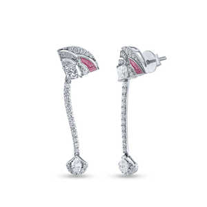 Boucles d'oreilles pendantes en or massif 18 carats avec diamants naturels, bijoux de luxe pour fiançailles et mariage - Product Image 3