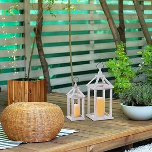 Farol de Madera Blanco Rústico, Farol Decorativo Colgante con Paneles de Vidrio, Decoración Vintage para el Hogar Estilo Granja - Product Image 6