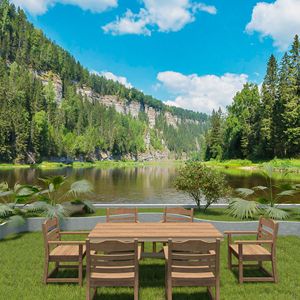 Set di 2 Sedie da Pranzo da Esterno con Braccioli in Materiale HIPS con Texture Effetto Legno per Terrazza, Piscina, Giardino, Arredamento in Teak - Product Image 4